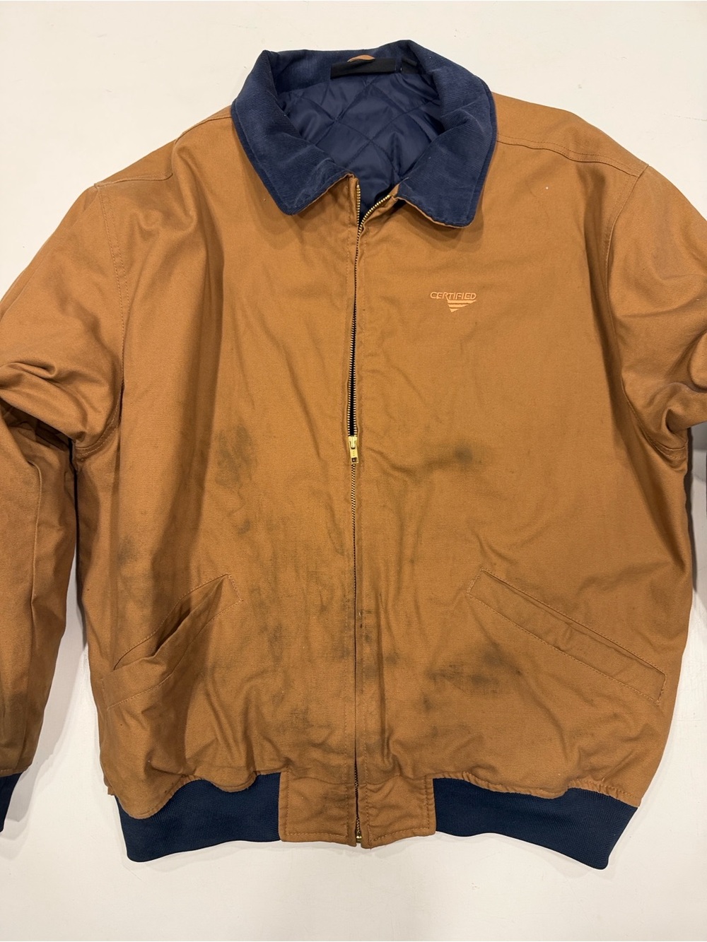 Dunbrooke Brown Canvas Jacket with Navy Collar